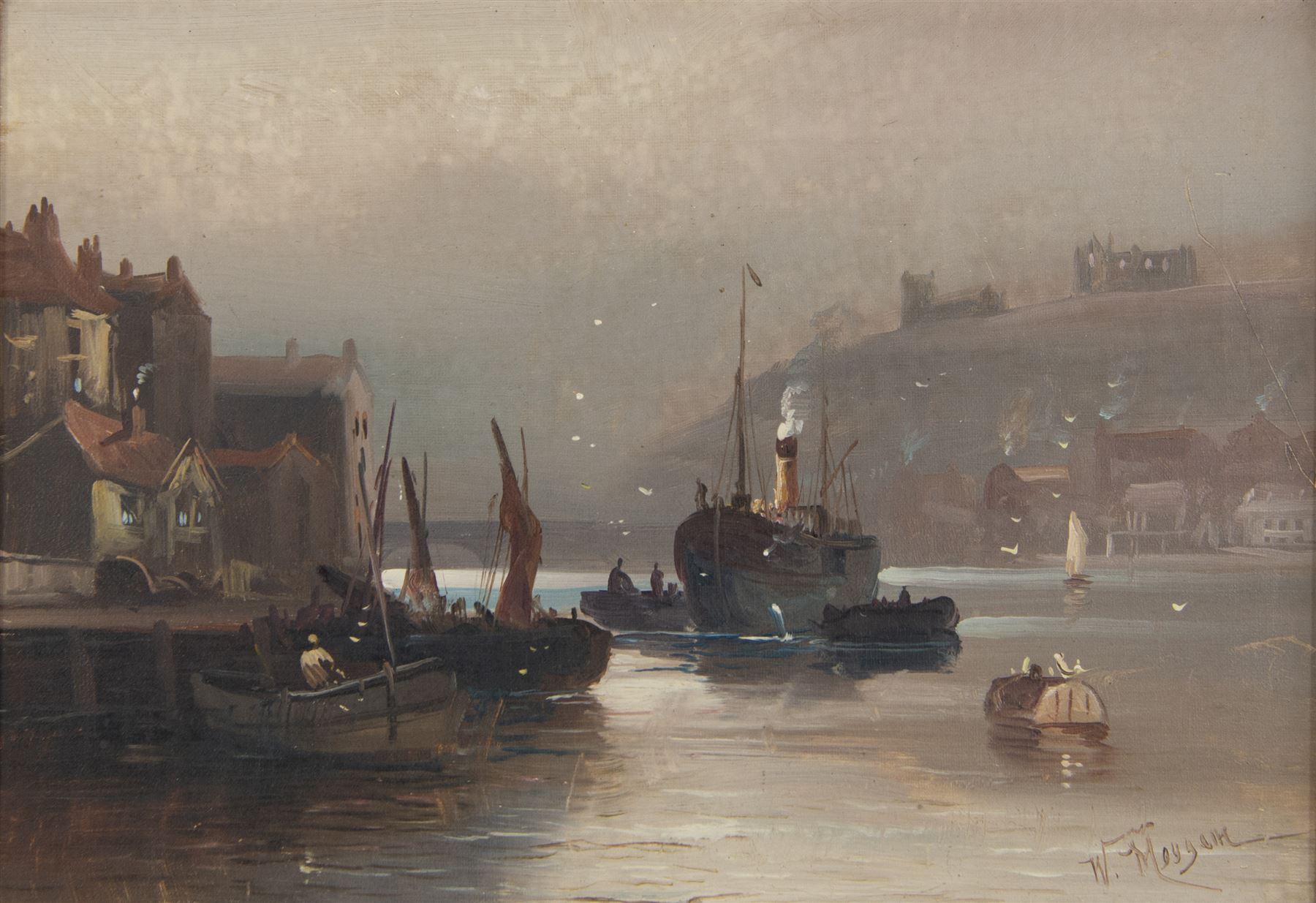 Walter Linsley Meegan (British c1860-1944): Scarborough and Whitby Harbour, pair oils on canvas signed 24cm x 34cm (2)