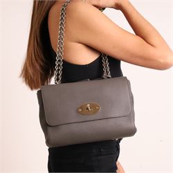 Mulberry - Medium Lily shoulder bag in Mole Grey Grainy Calf leather, the softly structure...