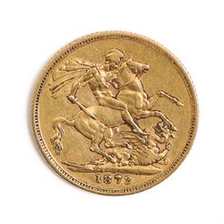 Queen Victoria 1872 gold full sovereign coin