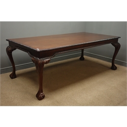  Chippendale style mahogany dining table, rectangular gadroon moulded top, acanthus carved cabriole legs with ball and claw feet, 209cm x 105cm, H75cm  