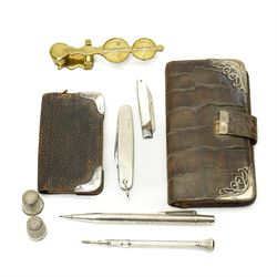 Yard-o-Led silver pencil, Victorian silver seal top pencil, silver cased penknife, two sil...