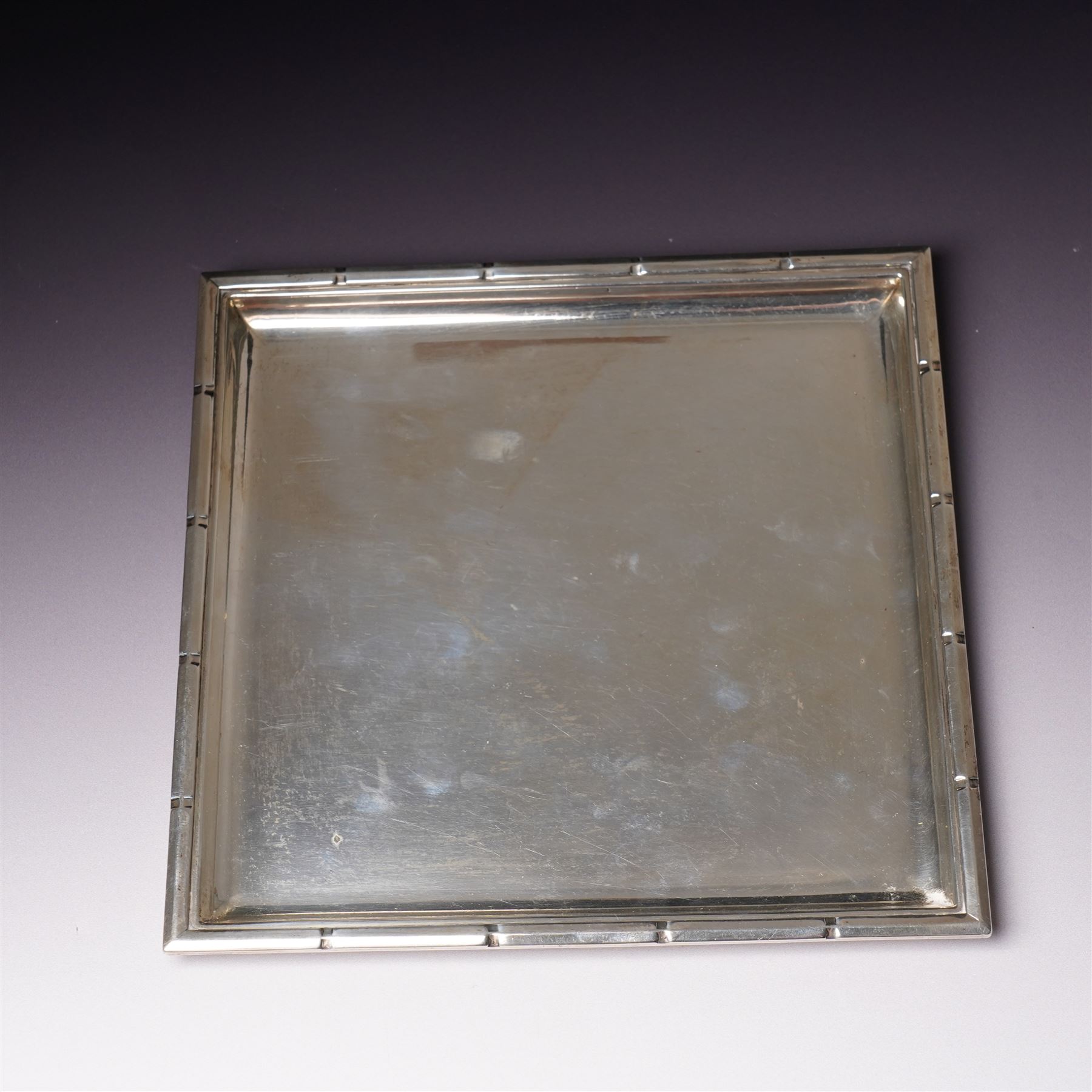 Square silver tray with raised border 20cm square Sheffield 1931 Maker Finnigans Ltd