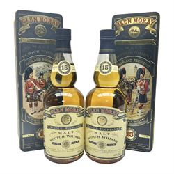  Two Glen Moray 15 year old Single Highland Malt Scotch Whisky, 70cl 43%, each in original Highland Regiments presentation tin 