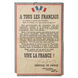 WWII French 1490 propaganda leaflet 'To all Frenchmen - France has lost the battle - But France has not lost the War' printed for General de Gaulle by J. Weiner of London
