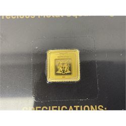 Limited edition 2019 ‘Lion and Unicorn’ 1 gram gold square ingot, mounted with CPM certificate 