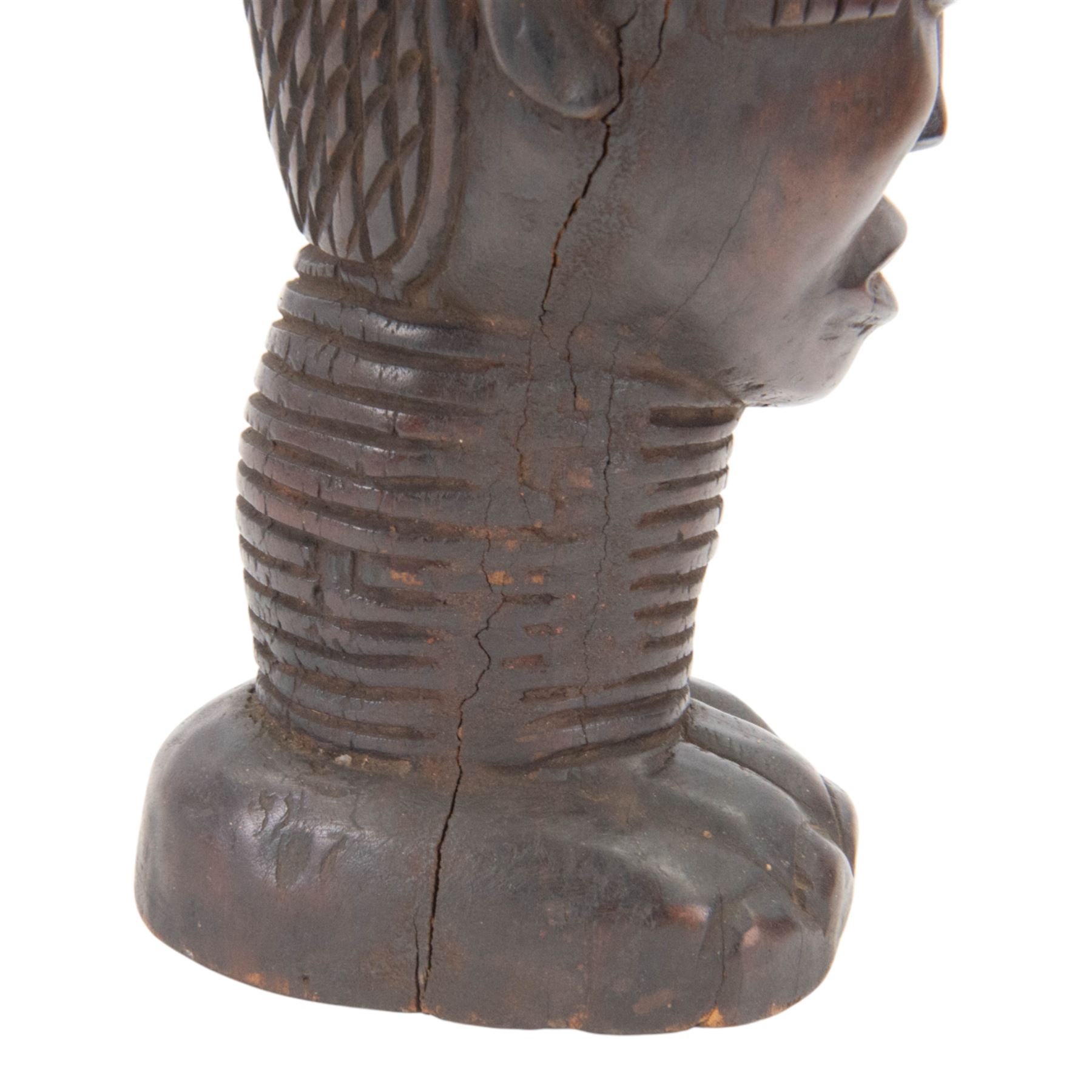 Kuba cup, African carved wood wine cup in the form of a female head, H31cm
