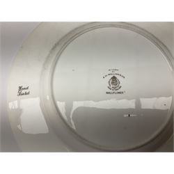 Royal Doulton toby jug of Winston Churchill H23cm and large character jug of Falstaff; together with four collector's plates by Royal Crown Derby, Royal Worcester and Limoges (6)