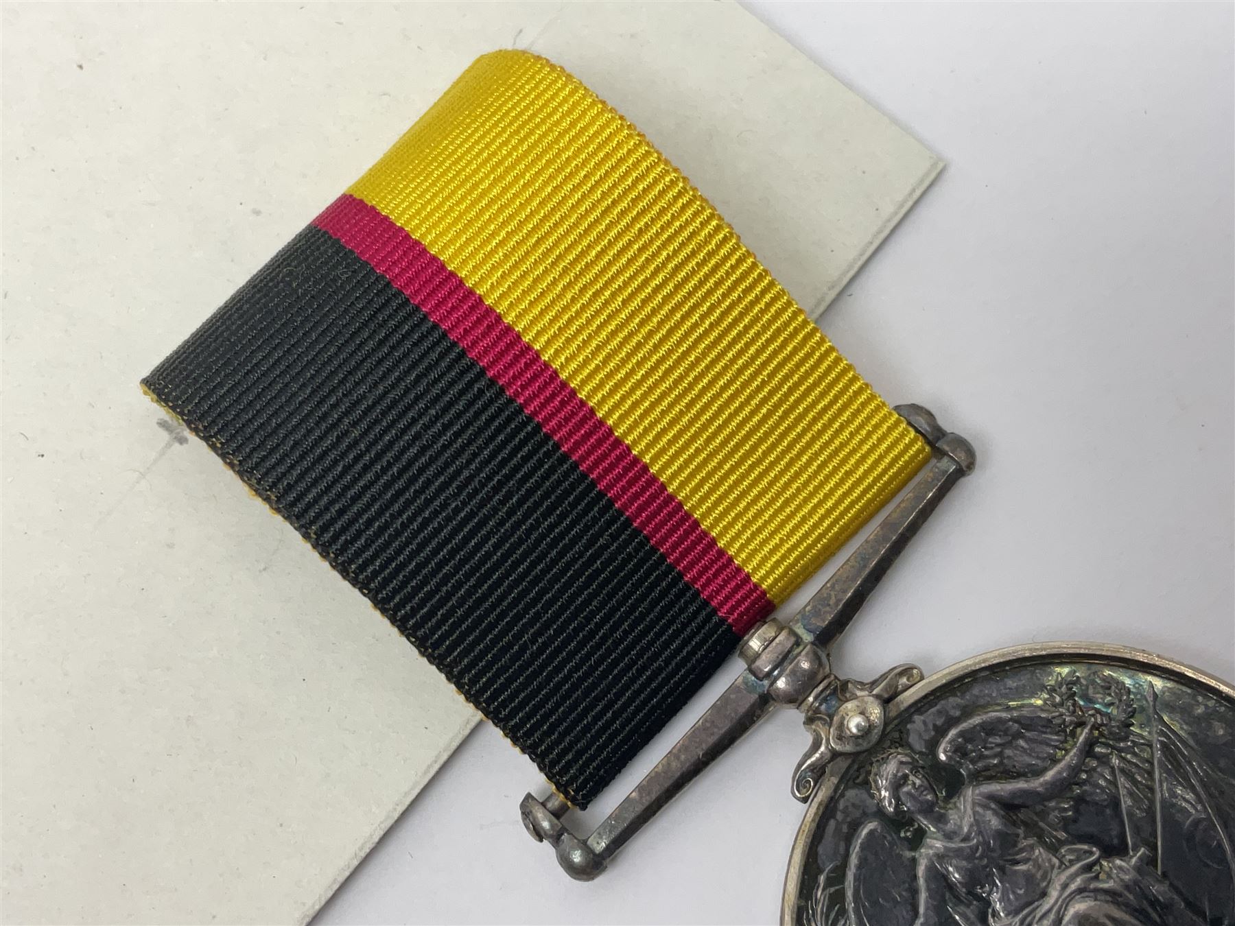 Victoria Queens Sudan Medal 1896-97 awarded to 4616 Pte. C. Griffin 1/R Warwickshire Regiment; with replacement ribbon but original present.