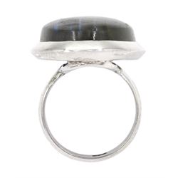 Large silver single stone labradorite ring, stamped 925