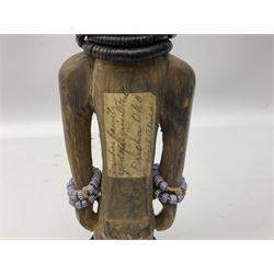 Early 20th century West African Yoruba family wooden figure of Orisha Oko, the god of farming/agriculture, carved from the solid, bears manuscript label of provenance verso H26.5cm