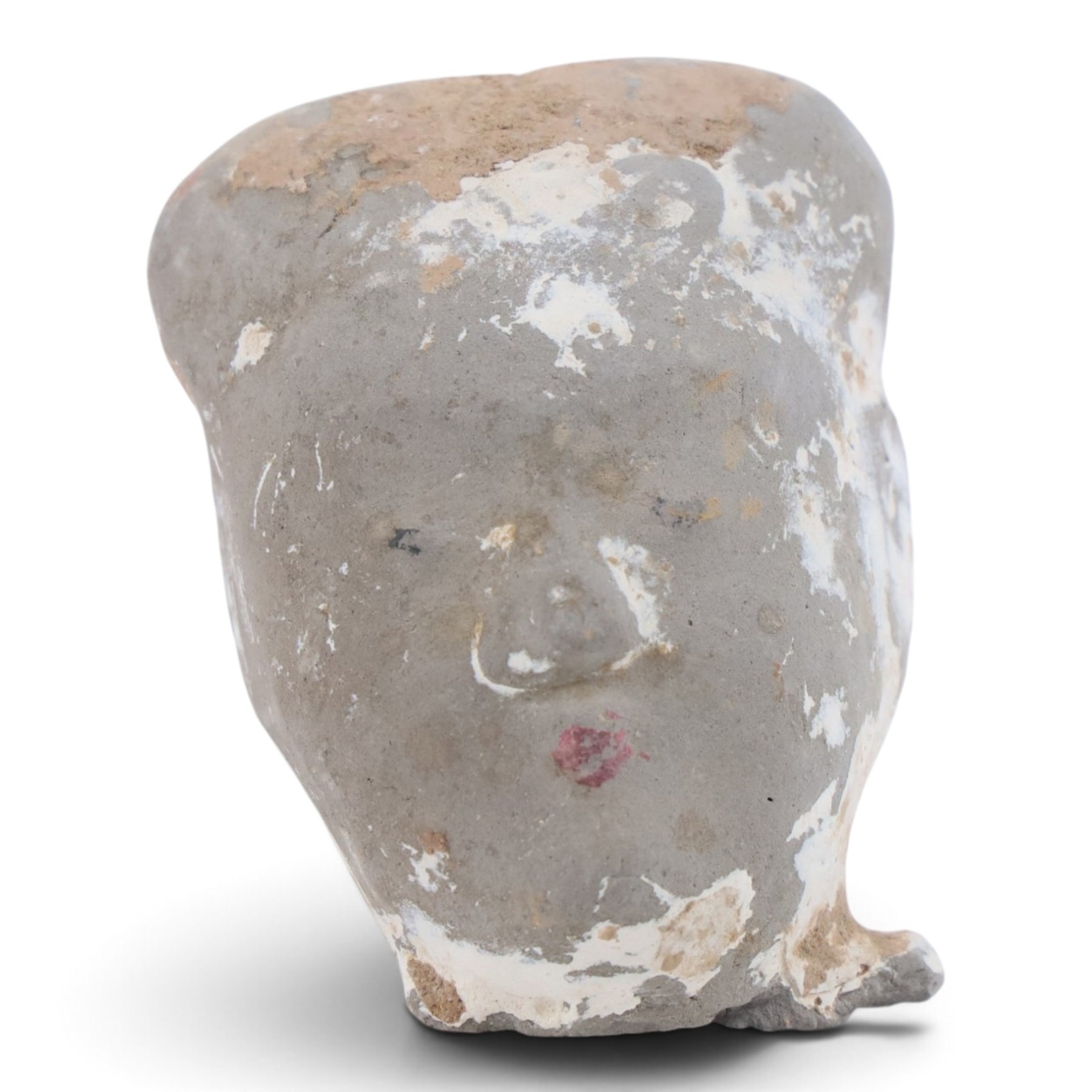 Group of early Chinese pottery items, probably Han Dynasty,, two dignitary heads and horses head, horse H17cm