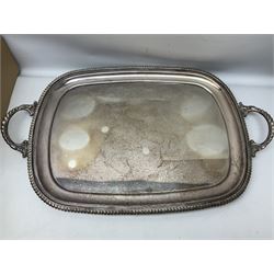 Collection of silver plate to include teapots, coffee pots, milk jug, sucrier, serving spoons, etc, together with pewter tankards 