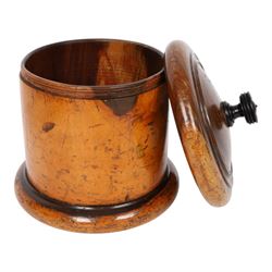 19th Century lignum vitae string box, the screw fitting cover with ebonised finial, H20cm