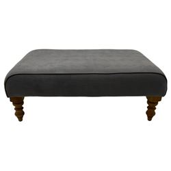 Sofa.com 'Bingley' rectangular footstool, upholstered in blue/grey fabric, turned beech supports