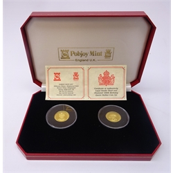  Two gold coin set 'Legal Tender Pearl and Diamond 100th Birthday Queen Mother Coin Set', each coin is struck in 999.9 gold and weighs 6.22 grams, cased with certificate  