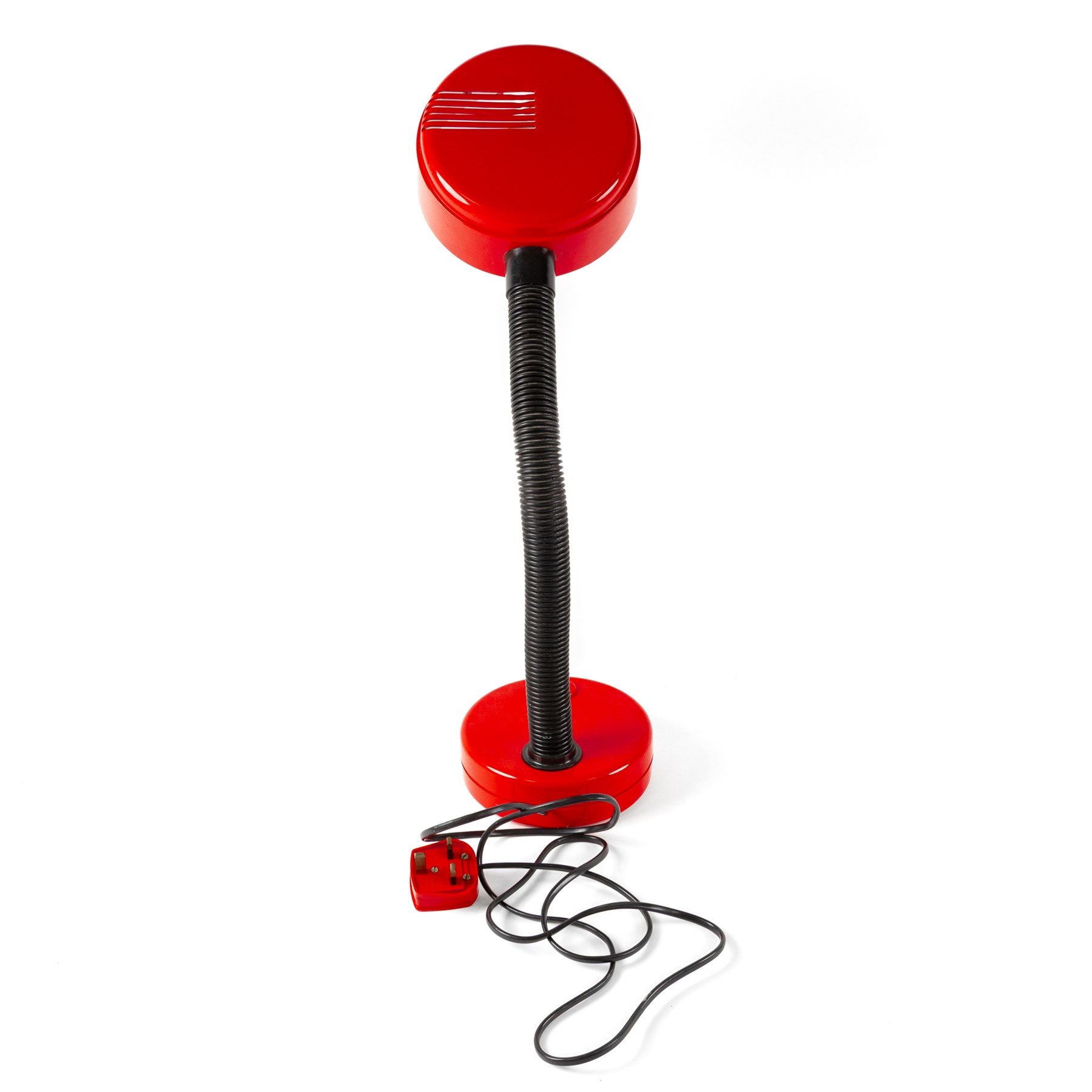 1970's Hanimex red table lamp, with adjustable flexible arm, approximate H55cm 