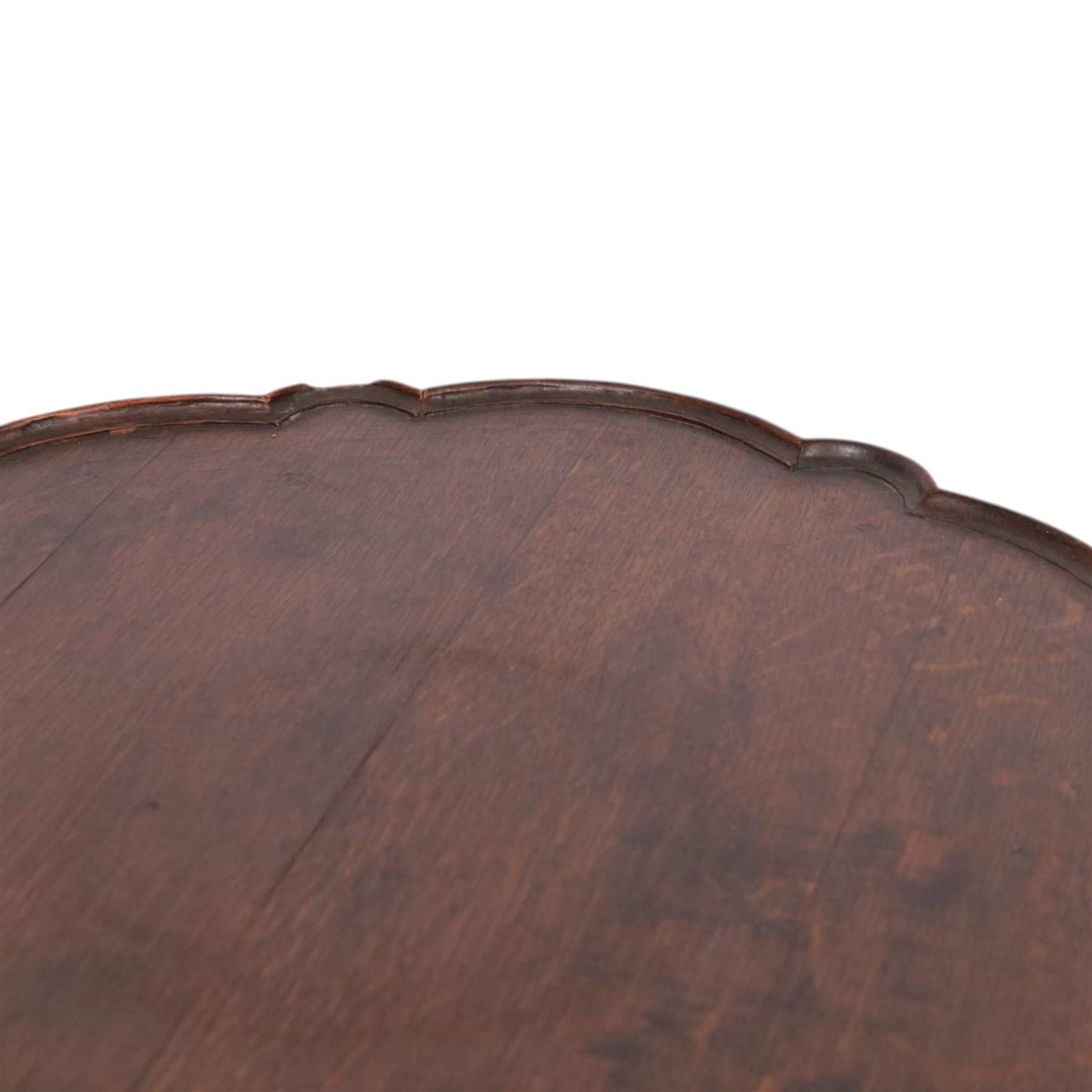 19th century oak scalloped tray, on lazy susan revolving on an circular base, D56cm