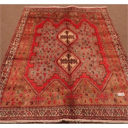  Afshar red ground rug, repeating border, 217cm x 153cm  