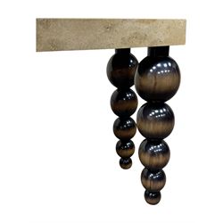 Bramley - contemporary Italian design Tivoli console table, marble top inset with gold crystals, supported by four stacked wooden supports in an antic brown lacquered finish