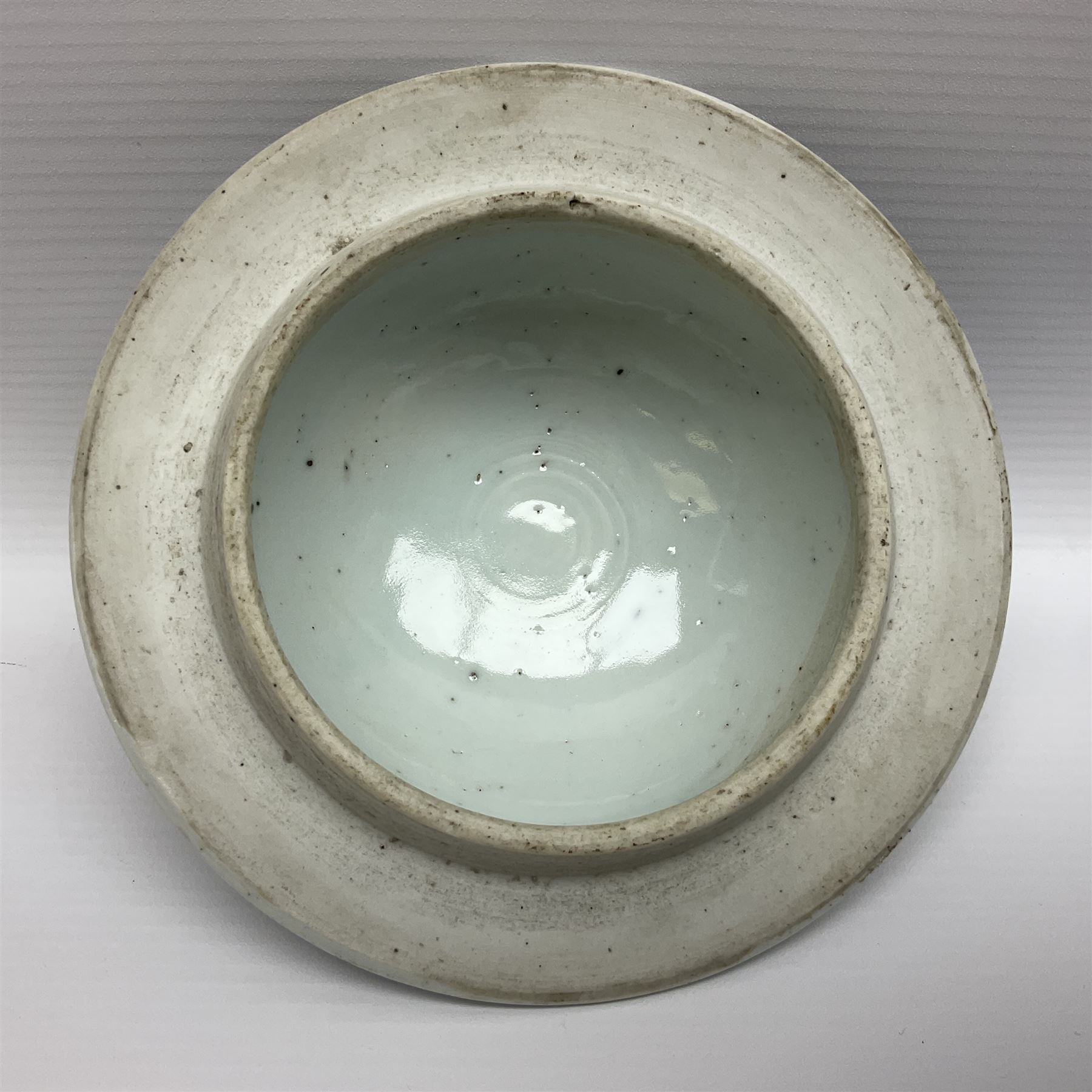 19th century Chinese Wucai vase and cover, decorated  with peacock on blue rockwork and other birds flying amongst tree peonies, H43cm