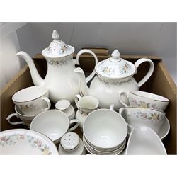 Mayfair tea and dinner wares decorated with floral design and gilding, to include lidded tureen, tea and coffee pots and cups, dinner plates etc, together wtih a quantity of Burslem Till & Sons Empire bowls etc