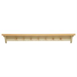 Neptune - limed coat rack and shelf, with sage green painted supports and seven hooks 