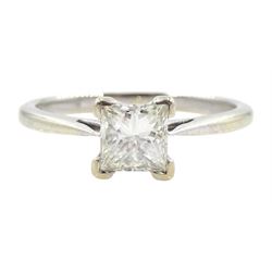 White gold single stone princess cut diamond ring, stamped 18ct, diamond approx 0.75 carat with 2011 receipt 