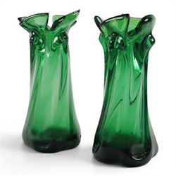 Pair of VLG Lausitzer, Gent blue glass vases, together with a pair of green glass vases, largest H21cm