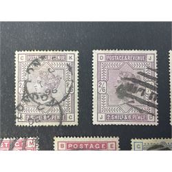 Great Britain Queen Victoria 1883-4 stamps, comprising three two shillings and sixpence, two five shillings and two ten shillings, all used, all previously mounted
