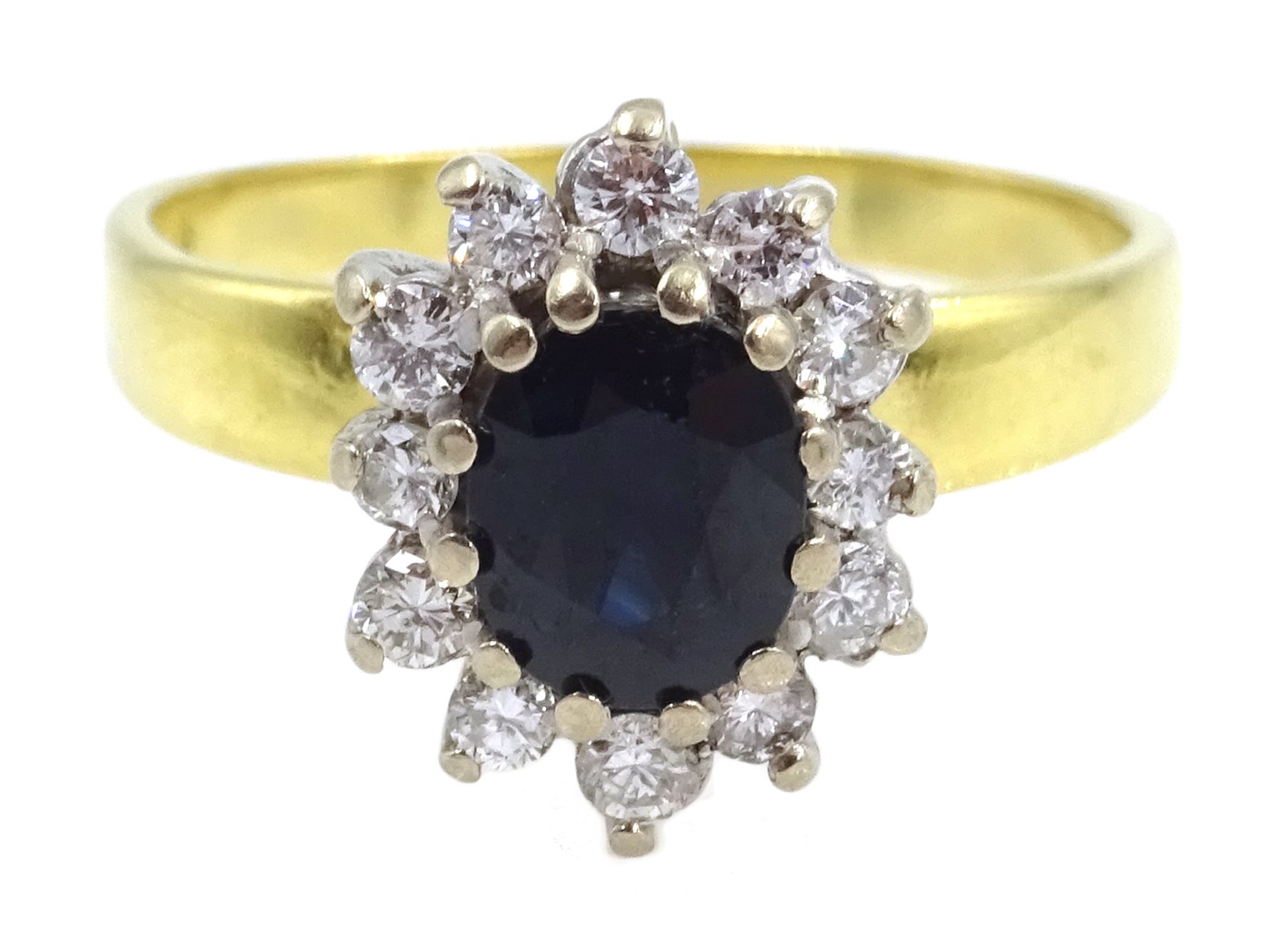 18ct gold sapphire and diamond cluster ring, hallmarked - Jewellery ...