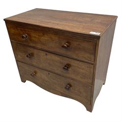 19th century mahogany chest, rectangular reed moulded top over three cock-beaded drawers, on bracket feet 