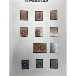 South Australia Queen Victoria and later stamps, including 1855-8 with used two pence pair etc, 1858-69 various values, 1876-1900 including two shillings etc, housed on pages