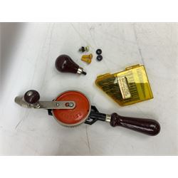 Boxed Stanley 803 hand drill, set of 13 twist drills etc