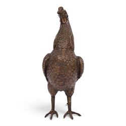 Bronzed figure of a fighting cockerel, H39cm 