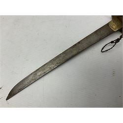 Japanese tanto dagger with 25cm single edged blade, gilded plain punched tsuba, cord bound ray skin grip incorporating menuki and ornate gilded metal mounts L39cm overall