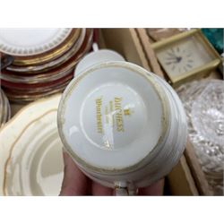 Five Goebel Hummel figures including Trumpet Boy, Max and Moritz and Soloist, Doulton Lambeth miniature tankard, Caithness Paisley Twist paperweight, Duchess Winchester tea and dinner wares and a collection of other ceramics and glassware, etc, in five boxes