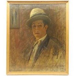 Paul Paul (Staithes Group 1865-1937): Self Portrait, oil on canvas signed 60cm x 50cm 
Provenance: from the artist's studio collection. Paul Politachi, born in Constantinople in 1865, was the son of Constantine Politachi (1840-1914), a merchant in cotton goods, and his wife Virginie. About 1870 the family came to England, and in 1871 Paul is listed as living at 4 Victoria Crescent, Broughton, Salford with his parents, two younger sisters Eutcripi and Emilie, paternal grandmother Fotine, a governess and a servant. In January 1887 he enrolled at Hubert von Herkomer's School at Bushey, where he presumably met fellow future Staithes Group members Rowland Henry Hill and Percy Morton Teasdale.

After his marriage to Marion Archer in 1896 he changed his name to the more Anglophone Paul Plato Paul. He exhibited at the Royal Academy ten times between 1901 and 1932. He was elected to the Royal Society of British Artists in 1903 and in that year exhibited 'The Old Pier, Walberswick' and 'The Road to the Village' in their winter exhibition. Two years later he was elected a member of the Staithes Art Club, alongside Teasdale. He died at 11 Bath Road, Bedford Park, Brentford, Middlesex on 23 January 1937, aged 71.