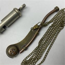 Bosun's whistle, together with Hull City Police whistle and brass and enamel badge detailed 'Special Constable Kingston Upon Hull 1914', (3)