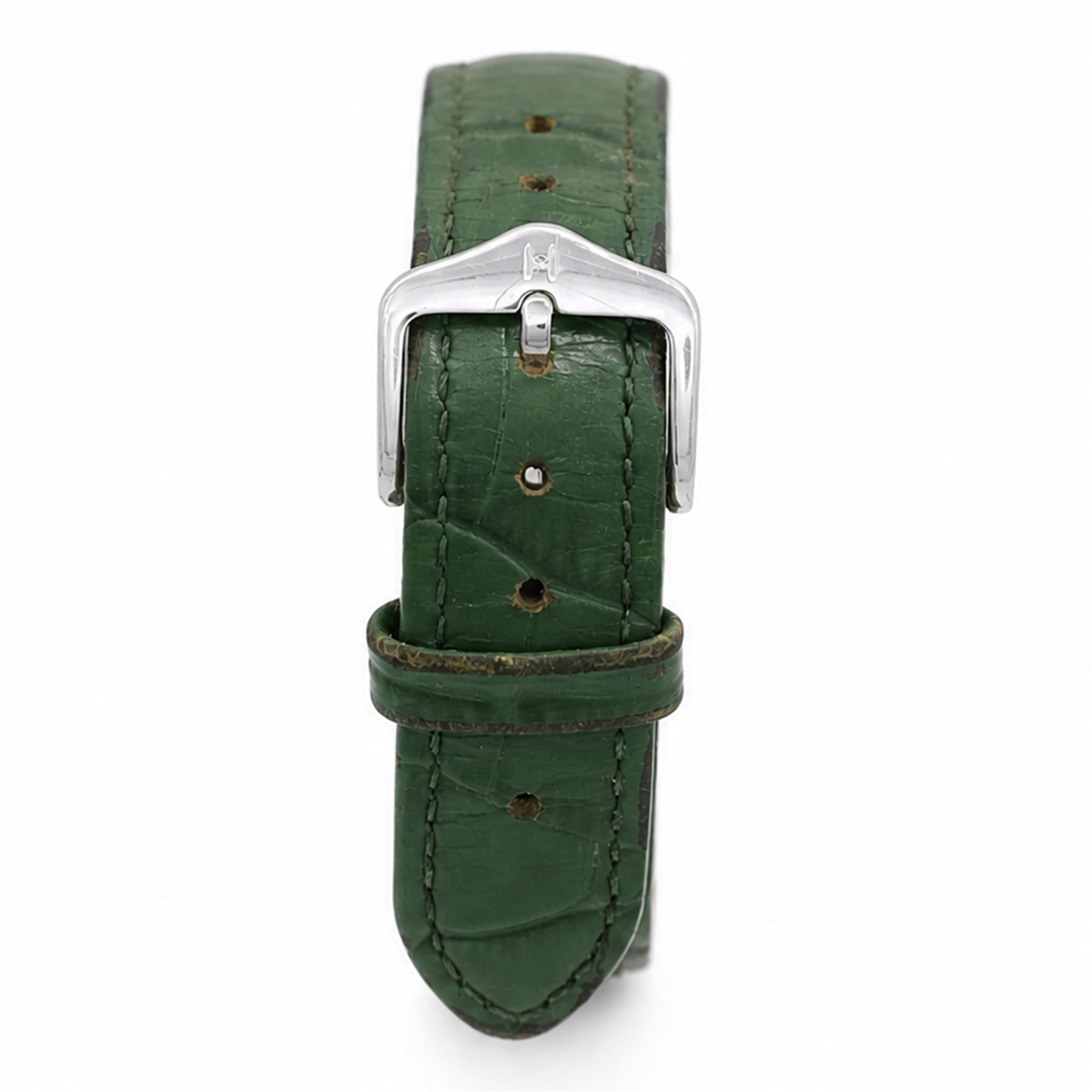 Omega gentleman's stainless steel manual wind wristwatch, silvered dial with baton and Arabic hour markers, on green leather strap
