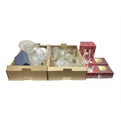 Collection of glassware, including eight boxed tumblers, dishes, wine glasses etc, in two boxes 