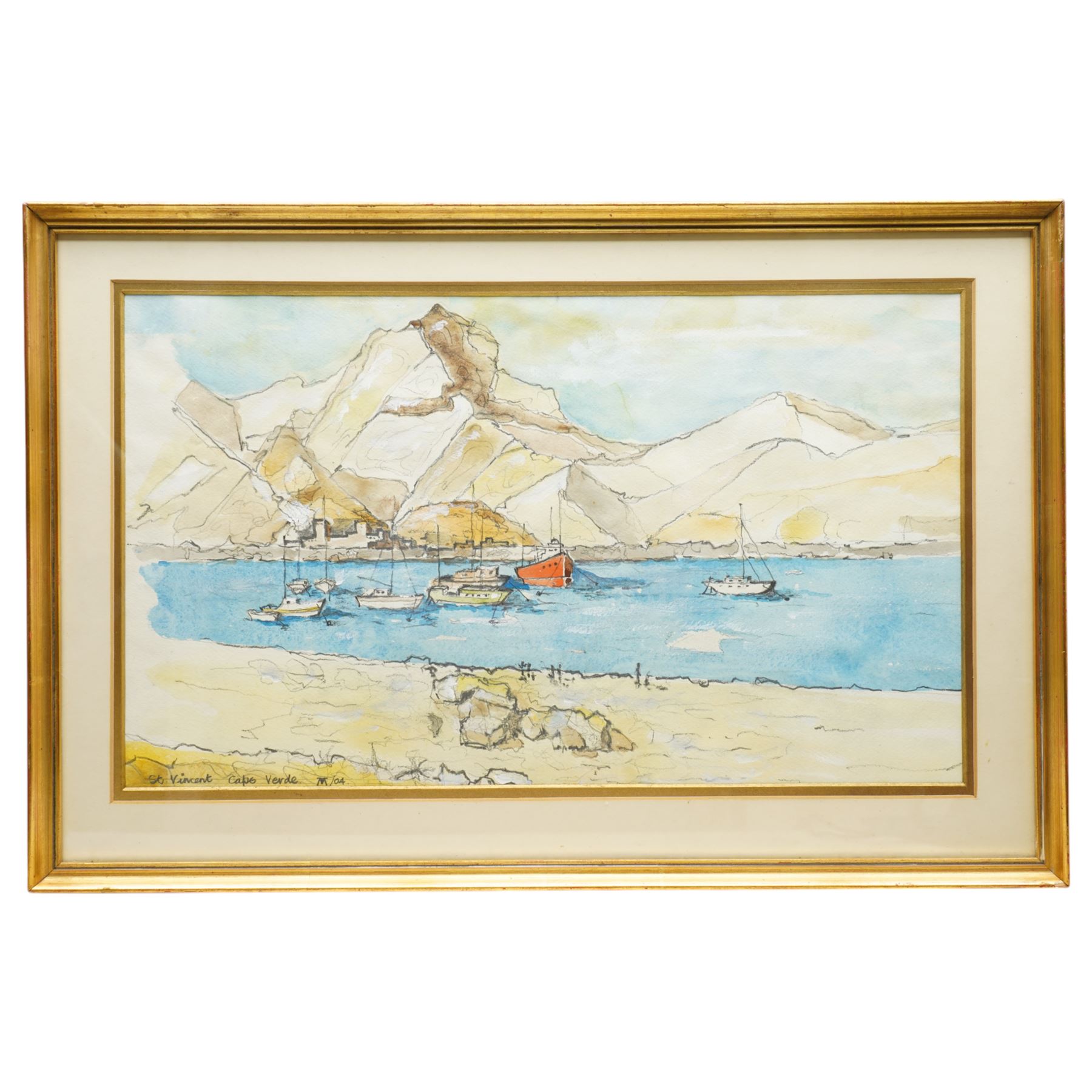 Tom Mitchell (British Contemporary): 'St Vincent - Cape Verde', watercolour and pencil signed and dated '04, 32cm x 55cm