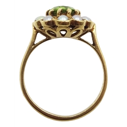 9ct gold oval peridot and split pearl cluster ring