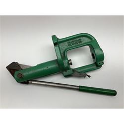 RCBS single station loading press with shell holder and powder funnel; and boxed Lee Powder Measure Kit