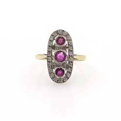  Art Deco style ruby and diamond gold ring hallmarked 9ct  