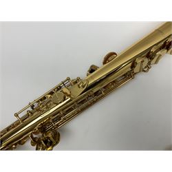 Trevor James The Horn Classic II brass straight soprano saxophone, serial no.T1255; in lightweight carrying case with accessories