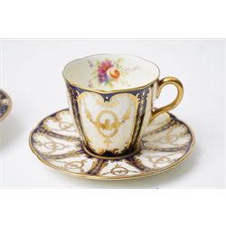 Grainger Lee & Co Worcester teacup, together with a collection of cobalt blue cabinet cups and saucers,  including a Royal Doulton hand-painted example by E Percy, and various others 19th century and later, mostly unmarked (7 pairs)