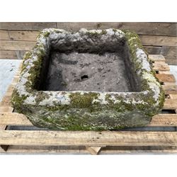 Large 19th century square weathered stone trough 