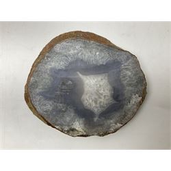 Polished agate geode stone dish, with rough edges, H16cm, L28cm