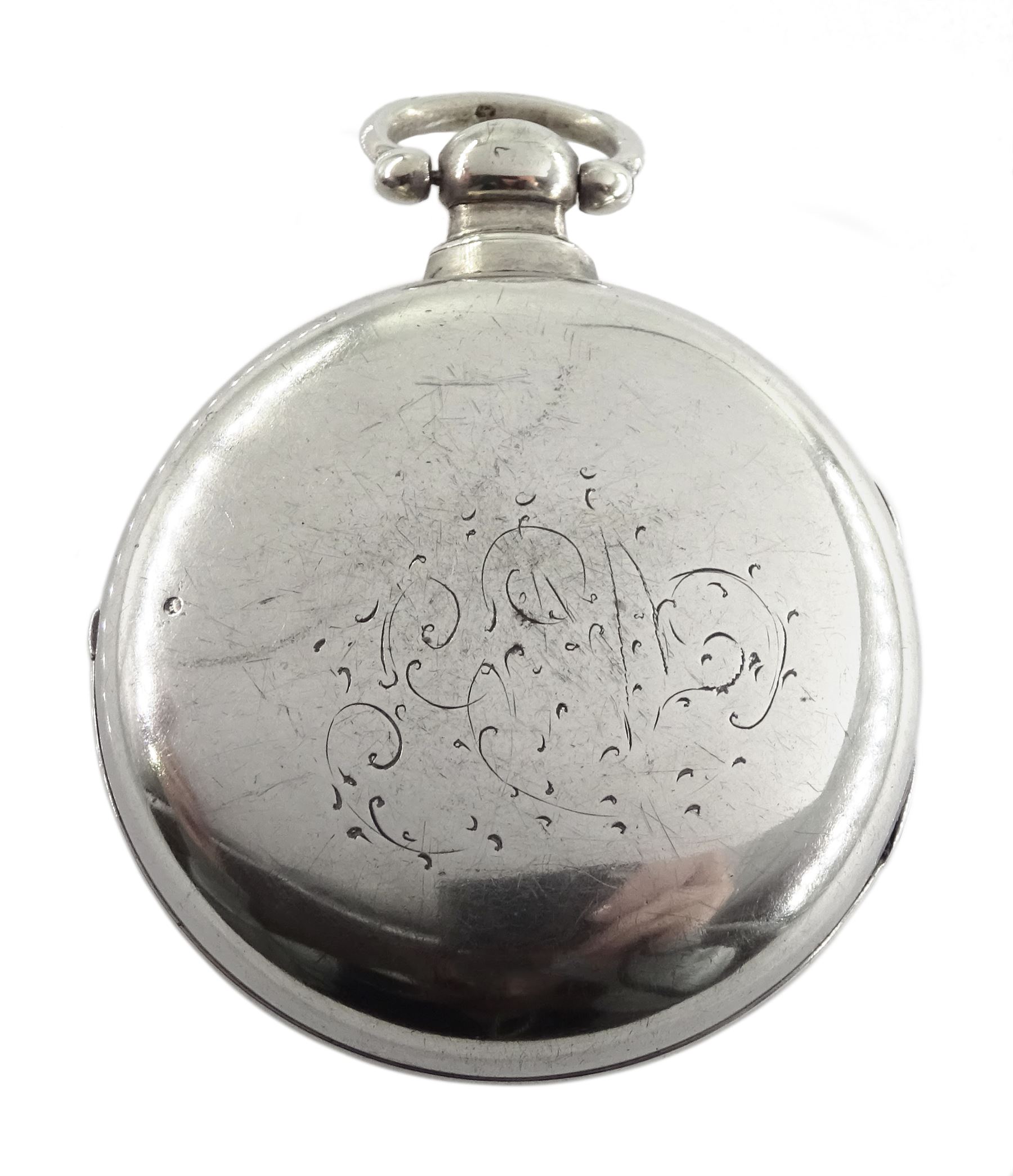 William IV silver pair cased verge fusee pocket watch by W. Gresham, Lincoln, No. 39087, round pillars, engraved and pierced balance cock, enamel dial with Roman numerals, case makers marks J.W, London 1832