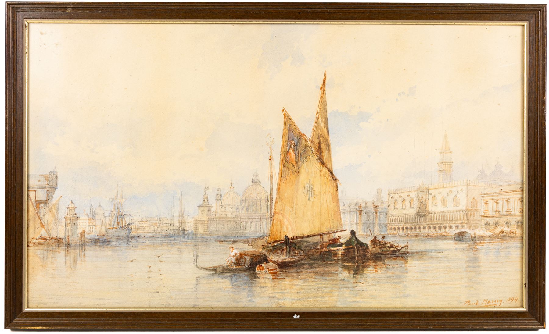 Paul Marny (French/British 1829-1914): Doge's Palace and The Basilica from the Grand Canal - Venice, watercolour signed and dated 1894, 37cm x 65cm